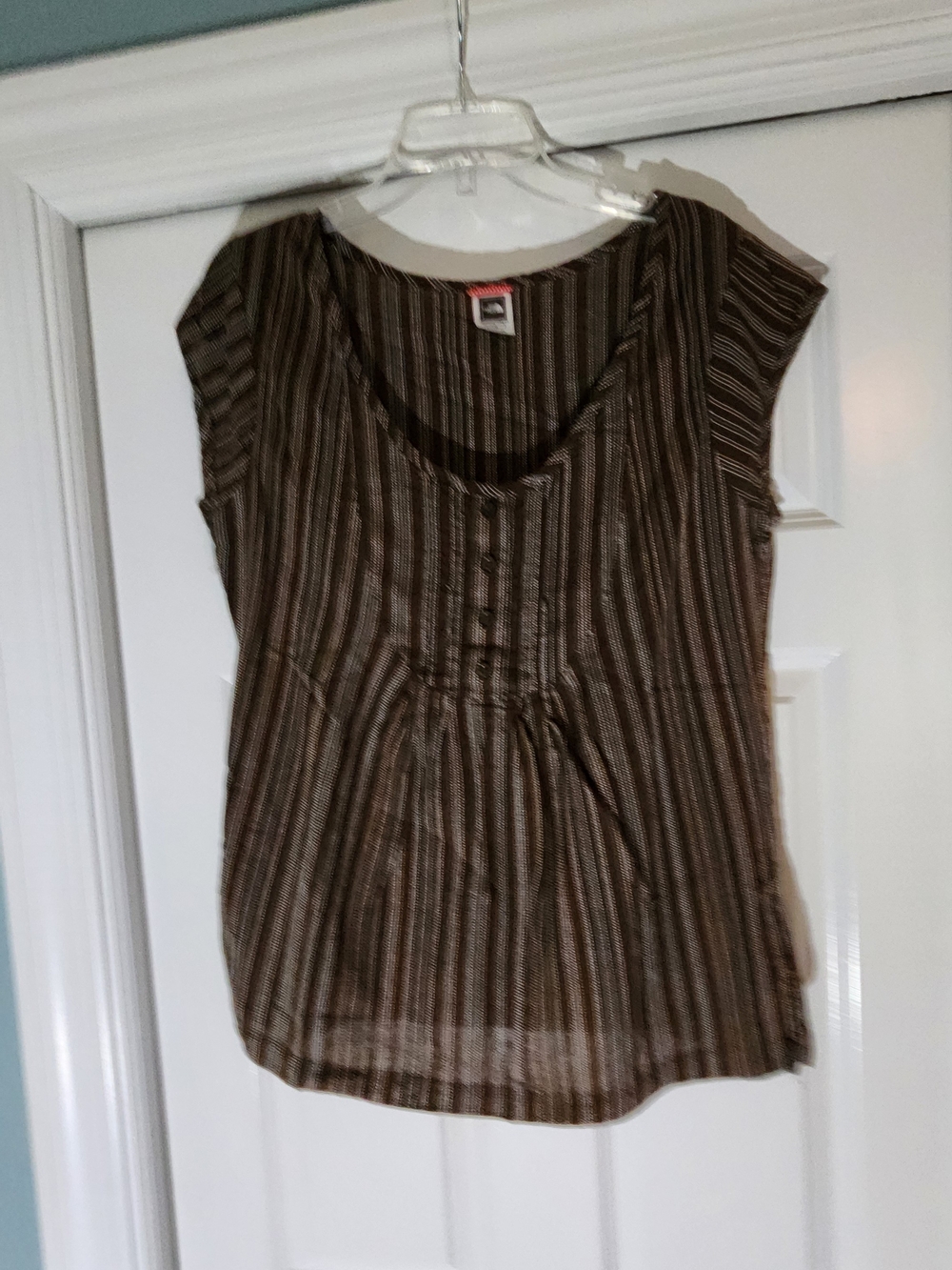 The North Face Brown Striped Cap-Sleeve Blouse